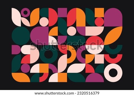 Geometric minimal pattern. Simple circle shapes, modern background bauhaus style, abstract swiss banner design. Vector art Royalty-Free Stock Photo #2320516379