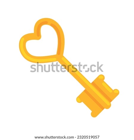 Golden Heart Key Icon for valentines day. Old Medieval love symbol isolated on white background