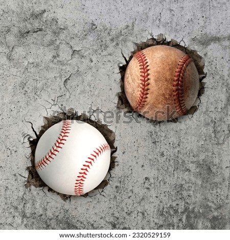Two baseball ball flying through the wall with cracks