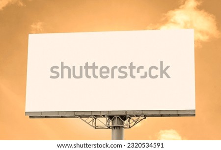 Outdoor pole white screen billboard on yellow sky background with clipping path for mock up