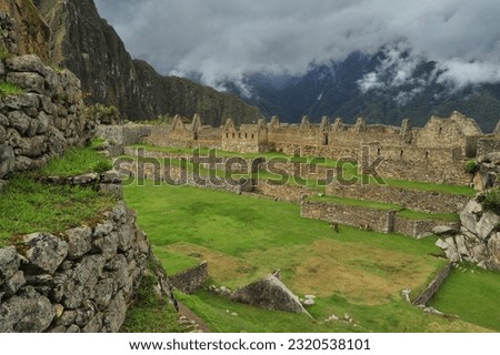 Panoramic view of the city of Machu Picchu, a day with clouds 