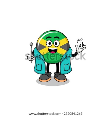 Illustration of jamaica flag mascot as a dentist , character design