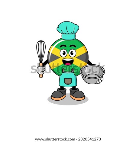 Illustration of jamaica flag as a bakery chef , character design