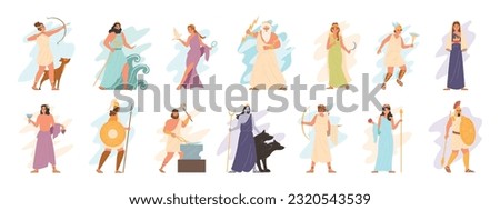 Olympic gods flat icons set with ancient greek deities isolated vector illustration Royalty-Free Stock Photo #2320543539