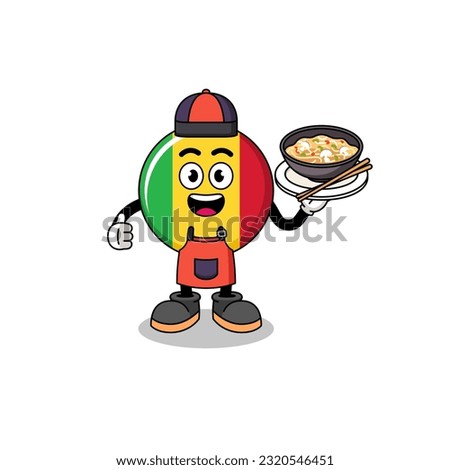 Illustration of mali flag as an asian chef , character design