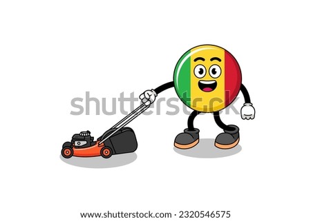 mali flag illustration cartoon holding lawn mower , character design