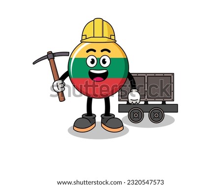 Mascot Illustration of lithuania flag miner , character design