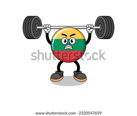 lithuania flag mascot cartoon lifting a barbell , character design
