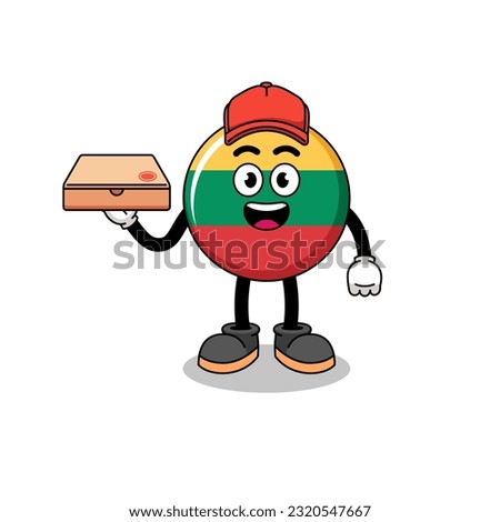 lithuania flag illustration as a pizza deliveryman , character design