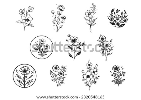 Hand Drawn vintage leaf and flower logo in flat style isolated on background