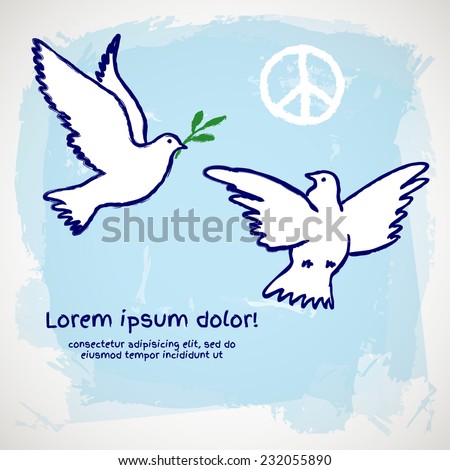 Flying dove with olive branch.  Peace symbol. Hand drawn sketch. Vector illustration.