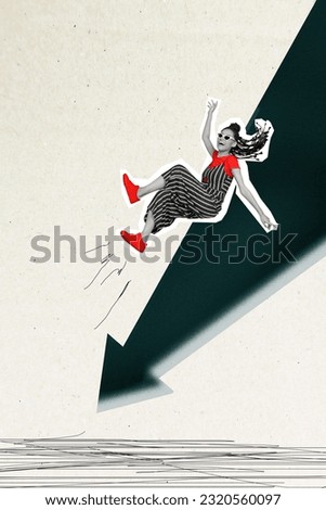 Stocks falling market crisis funky investor collage illustration demonstrate of young girl falling down results isolated on grey background