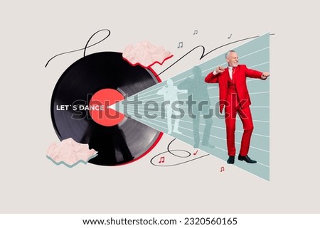 Creative abstract composite photo collage of satisfied good mood pensioner man dancing having fun isolated on white color background