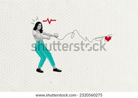 Creative graphics collage painting of stressed depressed lady having cardiology problems isolated drawing background