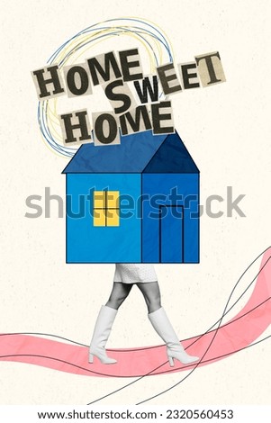Vertical collage illustration of headless house apartment sweet home refugees coming ukraine returning isolated on drawn background