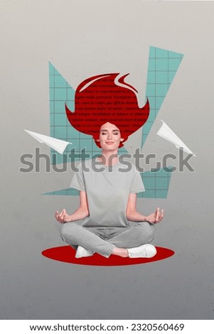 Sketch collage image of dreamy lady practicing yoga getting new science knowledge isolated creative background