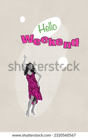 Artwork magazine collage picture of carefree charming lady having fun enjoying weekend isolated grey color background