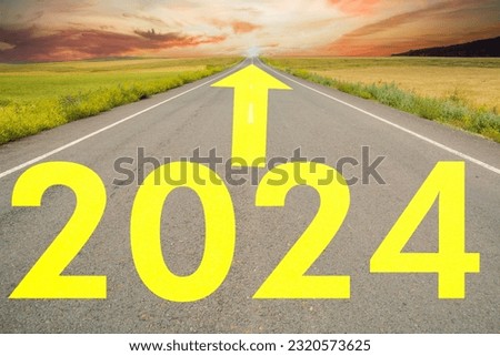 New year 2024 or straight forward road trip travel and future vision concept