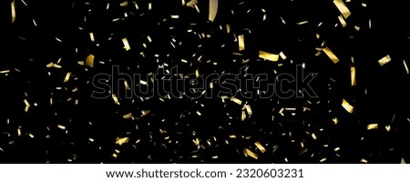 falling glittering gold confetti texture overlay isolated on black background for festive event decoration Royalty-Free Stock Photo #2320603231