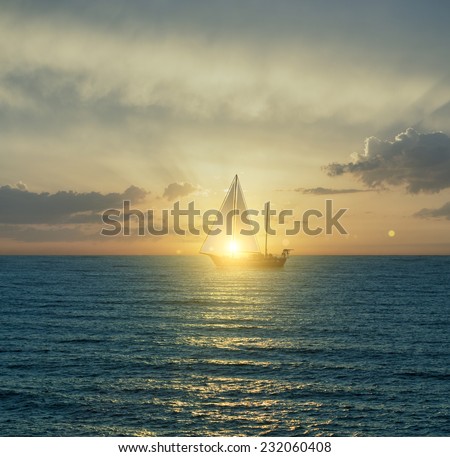 Yacht in the sea before sunset