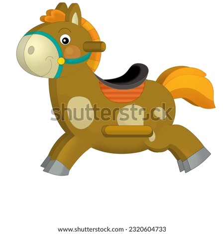 cartoon scene with funfair amusement park rocking horse toy isolated illustration for children
