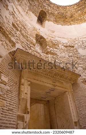 Details of door relief decorations in the 4th century Vestibule within the Diocletian Palace, Split, Croatia. Also called The Rotonda or The Atrium, it led from Peristil to the imperial apartments Royalty-Free Stock Photo #2320609487