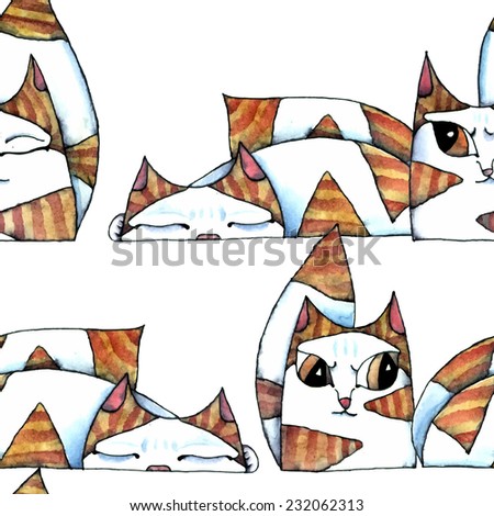 Cats. Watercolor illustration in vector format - seamless pattern.