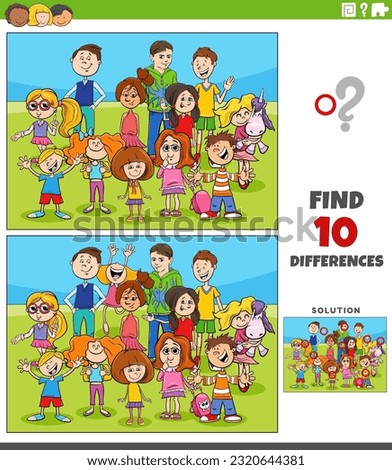 Cartoon illustration of finding the differences between pictures educational activity with children or teenagers characters group Royalty-Free Stock Photo #2320644381