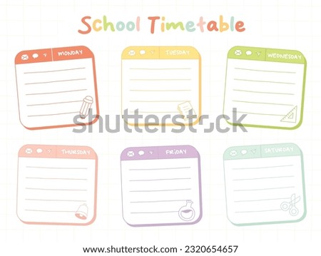 Cute school timetable weekly schedule template Royalty-Free Stock Photo #2320654657
