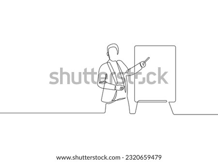Business Presentation Concept Continuous One Line Drawing with Man. Businessman One Line Illustration. Working Concept Line Abstract  Minimalist Contour Drawing. Vector EPS 10 