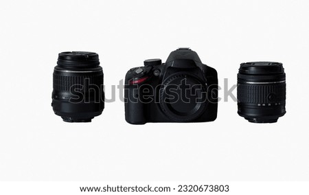 black camera and objectives on a white background