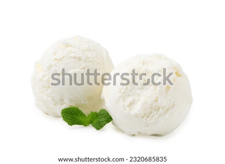 Delicious vanilla ice cream with mint isolated on white