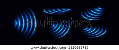 Wi-Fi light effect, Blue glowing signal sensor waves internet wireless connection. Wireless technology digital radar or sonar with glowing light effect. Vector Royalty-Free Stock Photo #2320685985