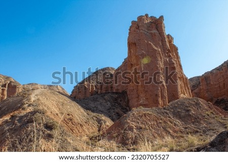 Binggou Danxia Landform National Park, beautiful rock formation in Zhangye, Gansu during the morning hours, close up background picture, copy space for text