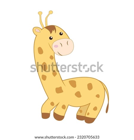 Funny beautiful giraffe illustration. Cartoon cute baby elefante. vector illustration