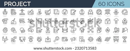 Set of 60 line icons related to project, startup, management, business. Editable stroke. Outline icon collection. Vector illustration Royalty-Free Stock Photo #2320713583