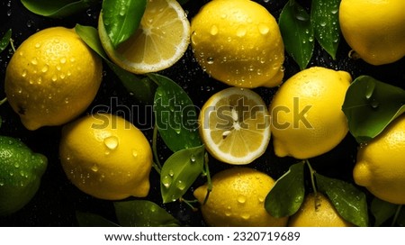 Overhead Shot of Lemons with visible Water Drops. Close up.
 Royalty-Free Stock Photo #2320719689