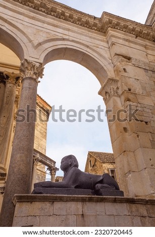 A 3,500 year old Egyptian Sphinx in Peristil Square, in front of Saint Domnius Cathedral in Split, Croatia Royalty-Free Stock Photo #2320720445