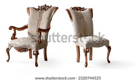 Classic armchair different angles isolated on white background.