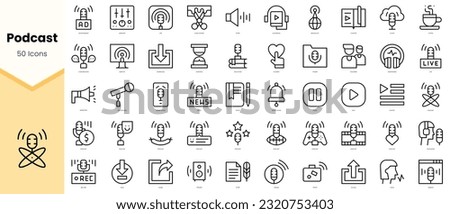 Set of podcast Icons. Simple line art style icons pack. Vector illustration
