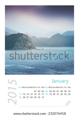 2015 photo calendar with minimalist landscape, January