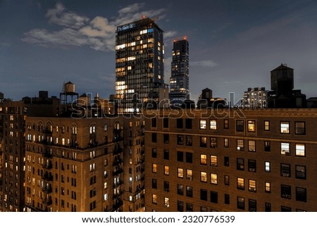 Evening photograph of apartment buildings on Manhattan's Upper West Side