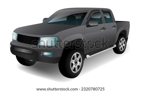 Car pickup, truck mockup realistic white isolated on the background. Ready to apply to your design. Vector illustration.
