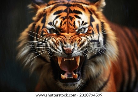 Close up portrait of and angry tiger Royalty-Free Stock Photo #2320794599