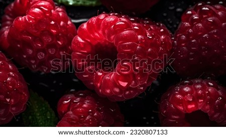 Overhead Shot of Raspberries with visible Water Drops. Close up.
 Royalty-Free Stock Photo #2320807133