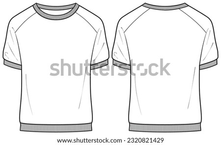 Men's Short sleeve ringer Crew neck T Shirt flat sketch fashion illustration drawing template mock up with front and back view, raglan sleeve round neck t-shirt vector template Royalty-Free Stock Photo #2320821429