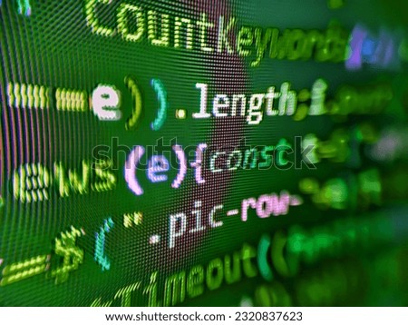 Computer Script. Digital binary data on computer screen. HTML code on computer screen isolated on background. . Developing programm