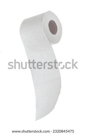 White toilet paper roll unrolling isolated on white with clipping path included  Royalty-Free Stock Photo #2320845475