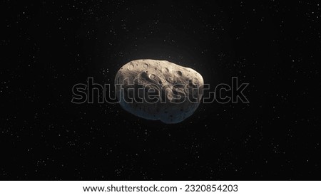 Astrophotography of an asteroid at close range. Surface of a large celestial body. Cosmic meteorite on a black background. Royalty-Free Stock Photo #2320854203