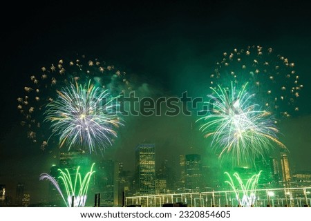 Fireworks over New York city skyline, USA